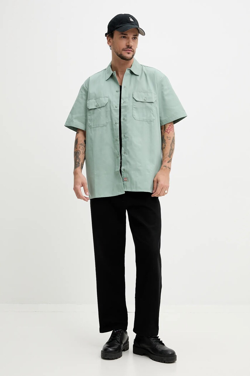 Сорочка Dickies чоловіча колір зелений regular класичний комір