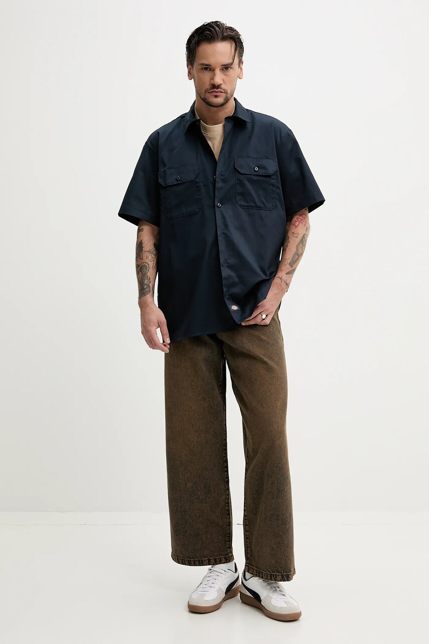 Сорочка Dickies чоловіча колір синій regular класичний комір