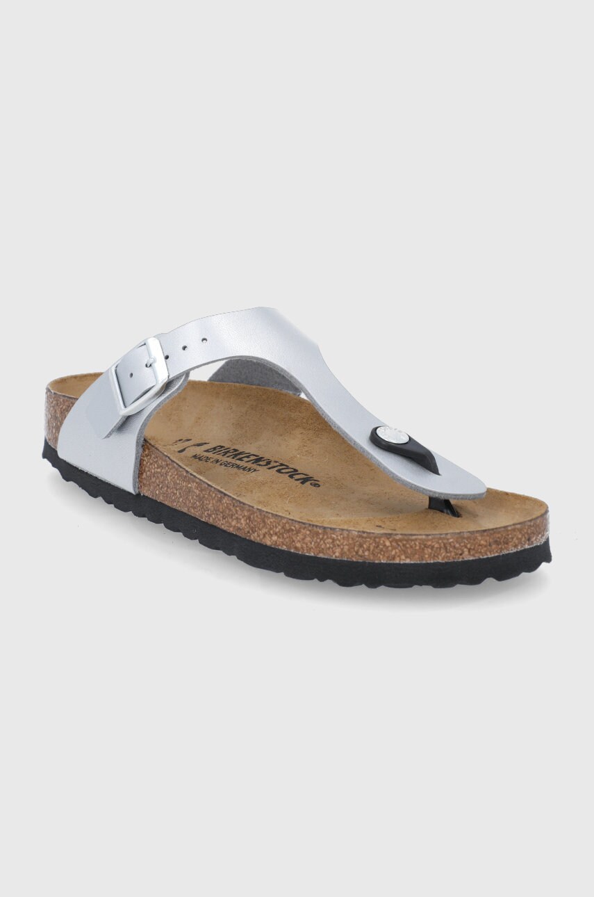 В'єтнамки Birkenstock Gizeh жіночі колір срібний на плоскому ходу 43853