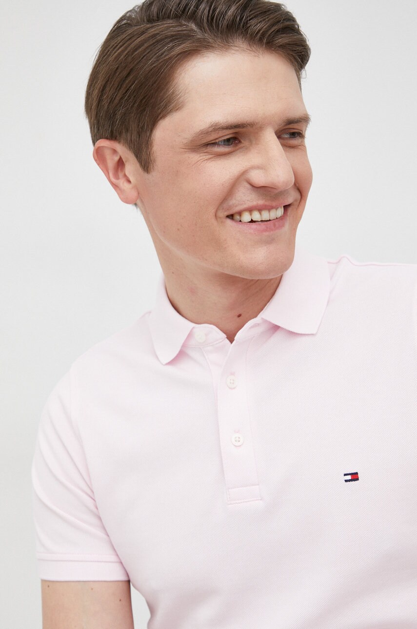 Бавовняне поло Tommy Hilfiger колір рожевий однотонне