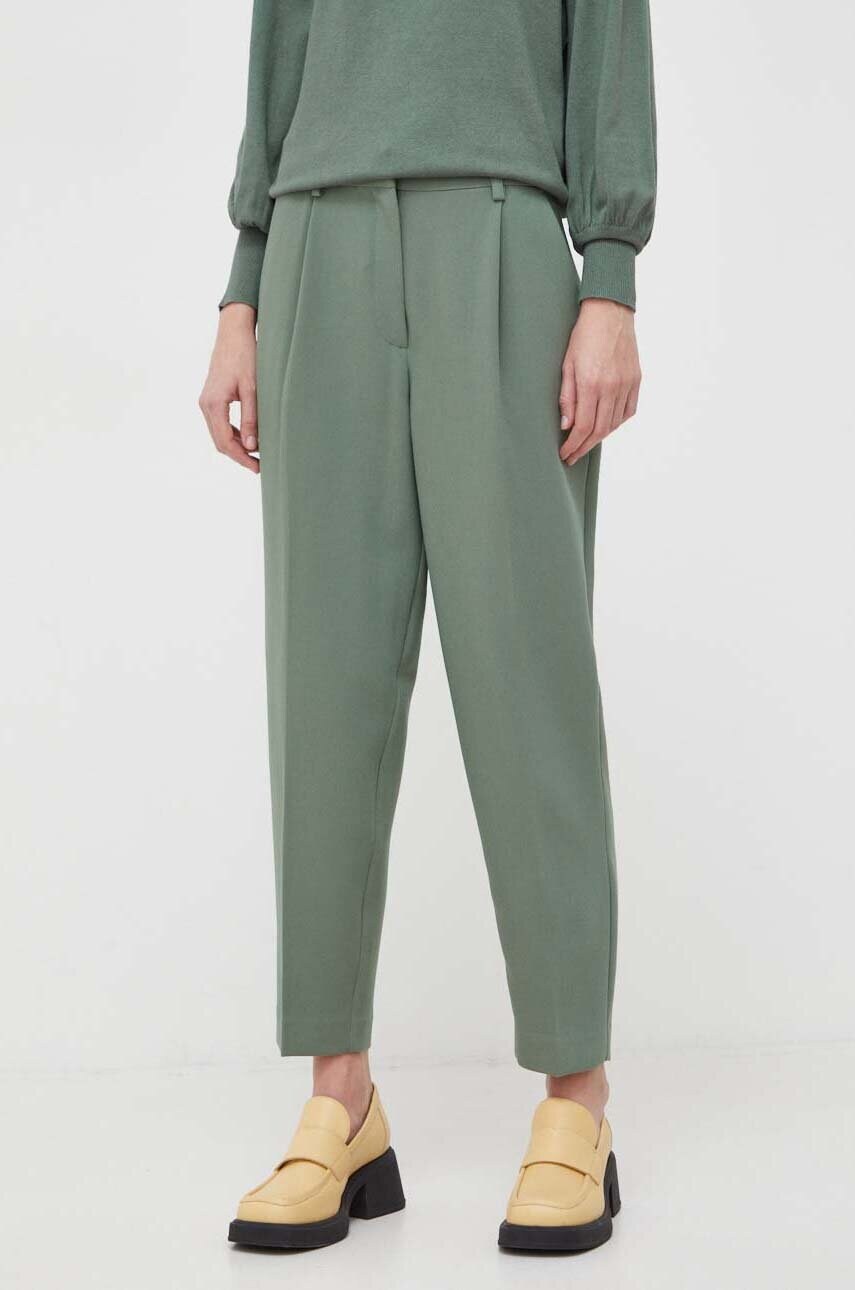 Штани Bruuns Bazaar CindySus Dagny pants жіночі колір зелений облягаючі висока посадка BBW2393