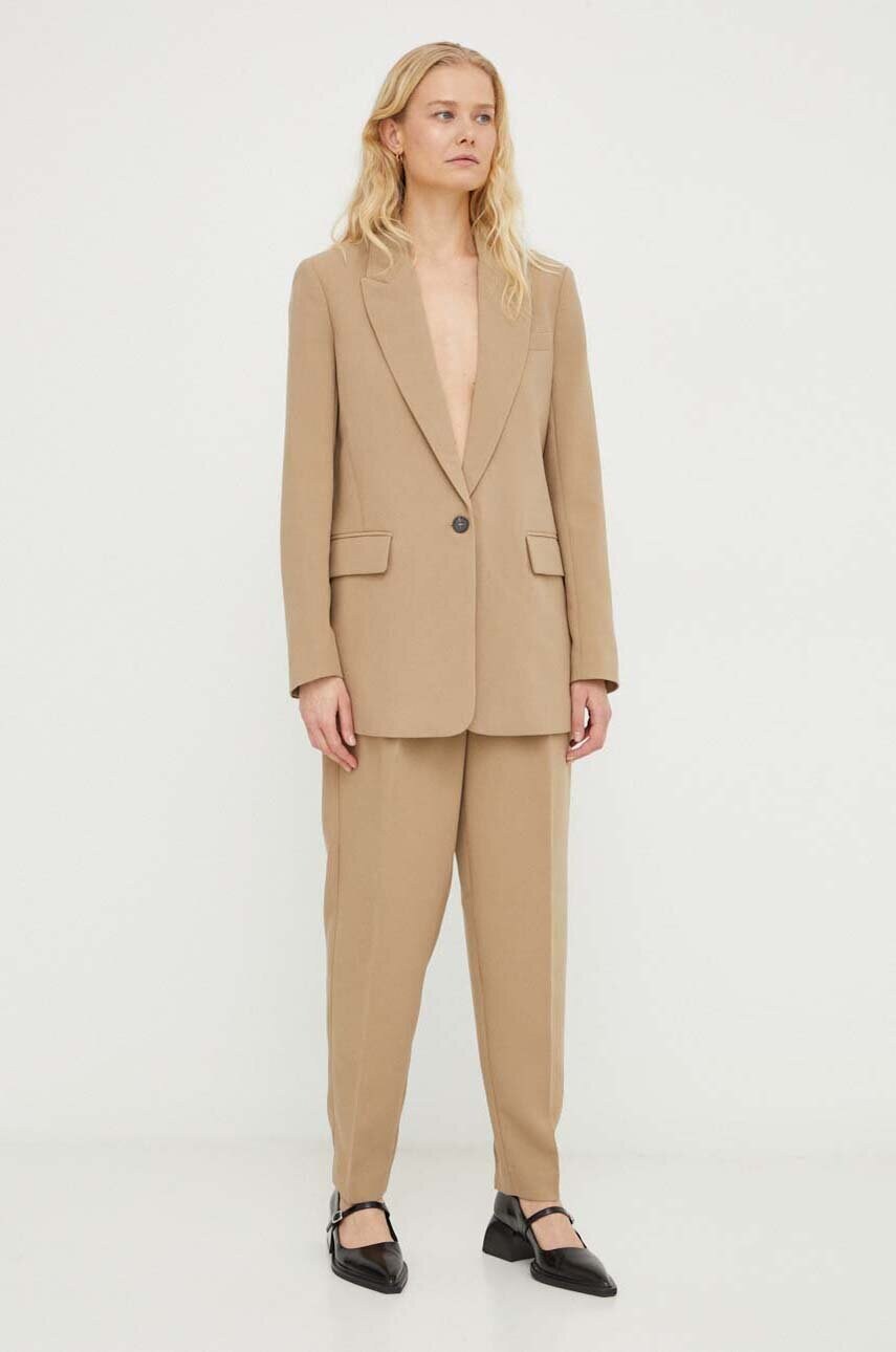 Штани Bruuns Bazaar CindySus Dagny pants жіночі колір бежевий облягаючі висока посадка BBW2393