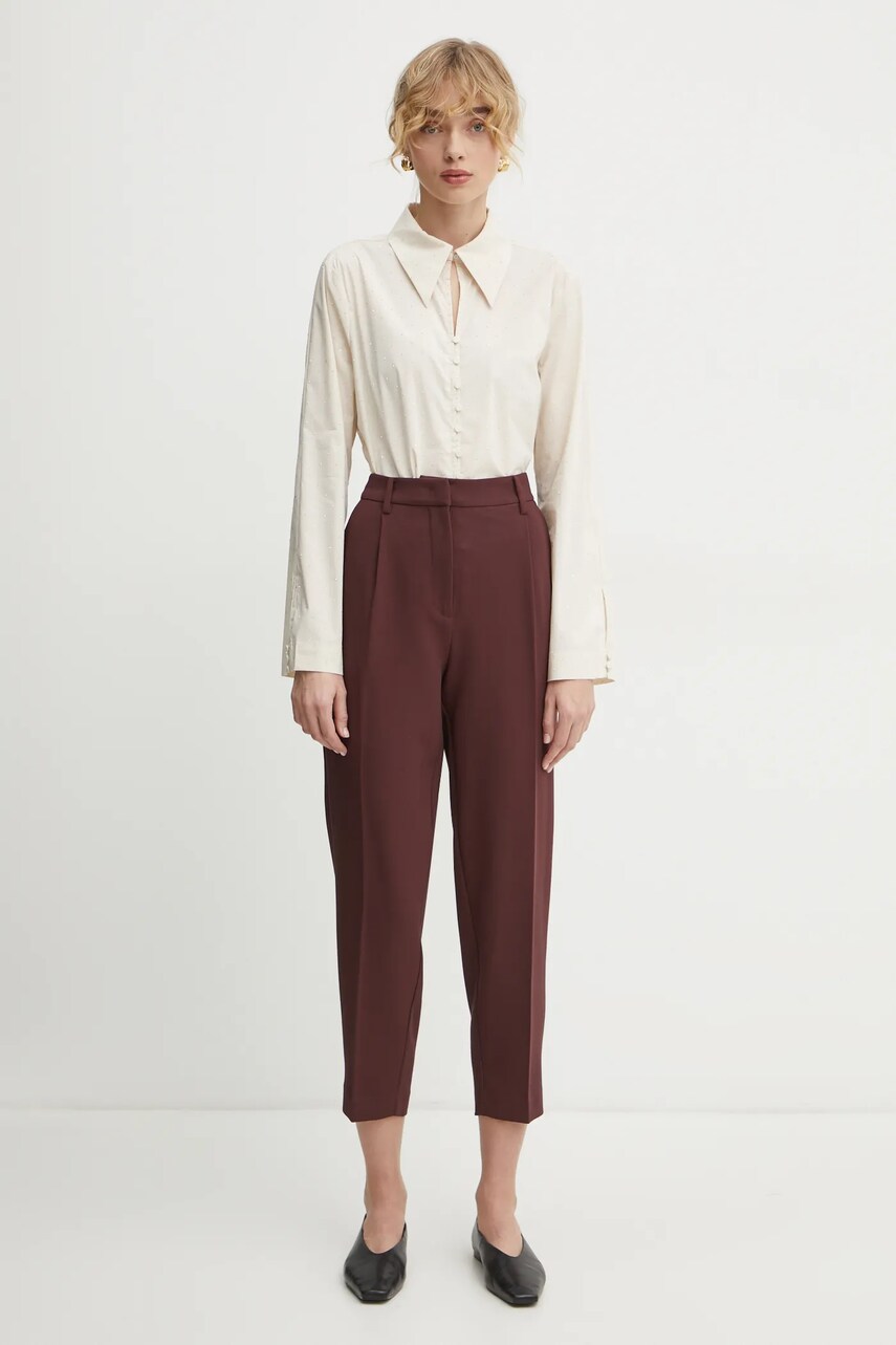 Штани Bruuns Bazaar CindySus Dagny pants жіночі колір коричневий облягаючі висока посадка BBW2393