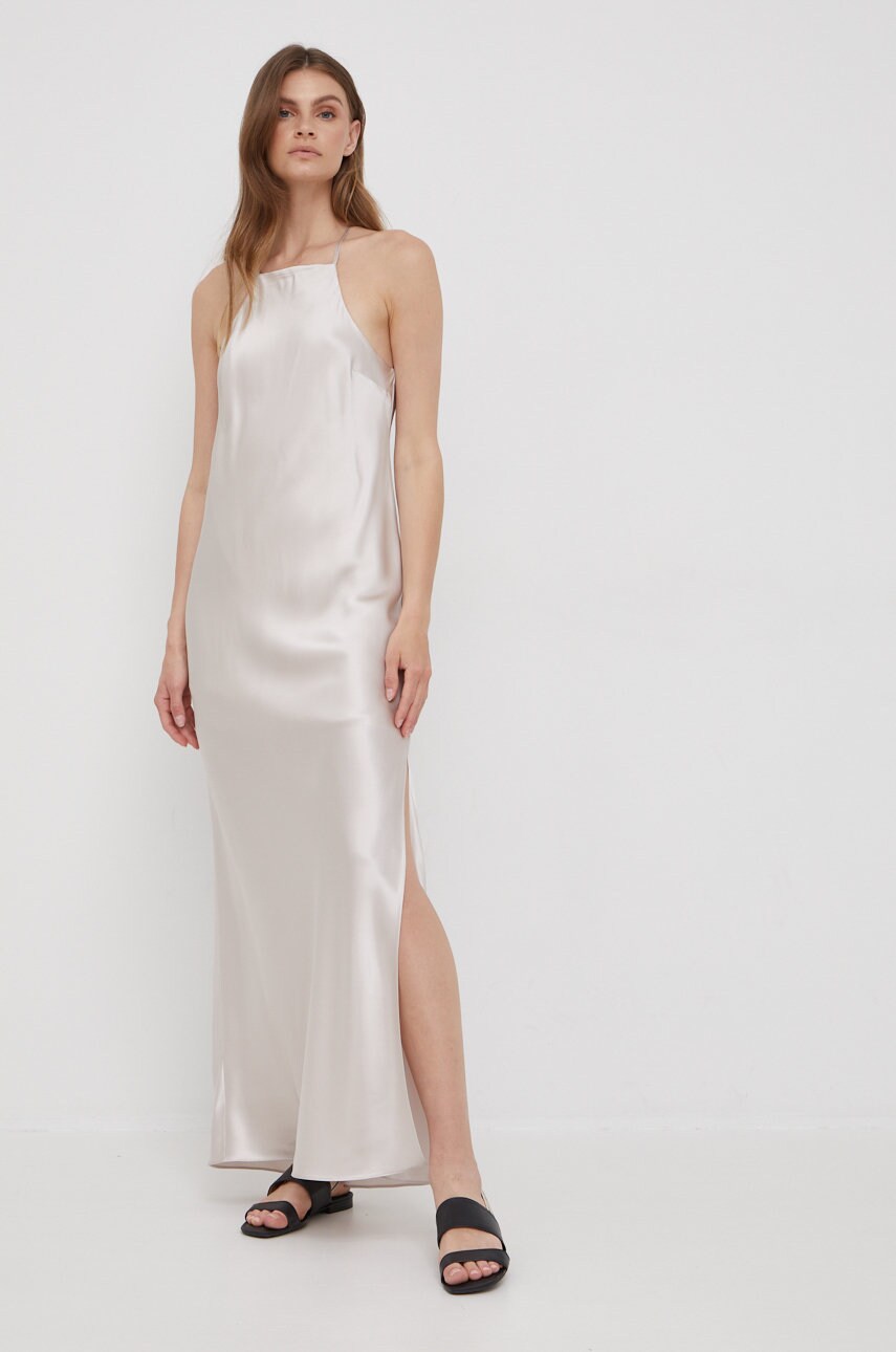 Сукня Calvin Klein колір бежевий maxi розкльошена