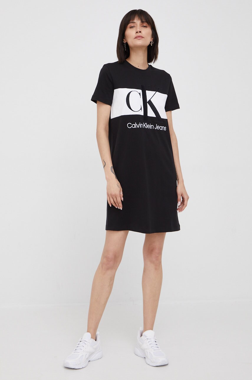 Бавовняна сукня Calvin Klein Jeans колір чорний mini пряма