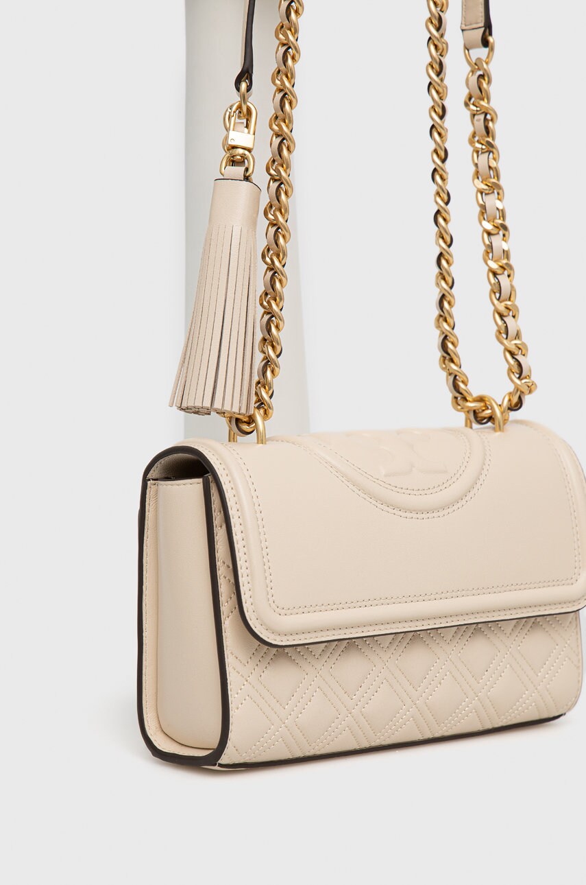 Шкіряна сумочка Tory Burch колір бежевий