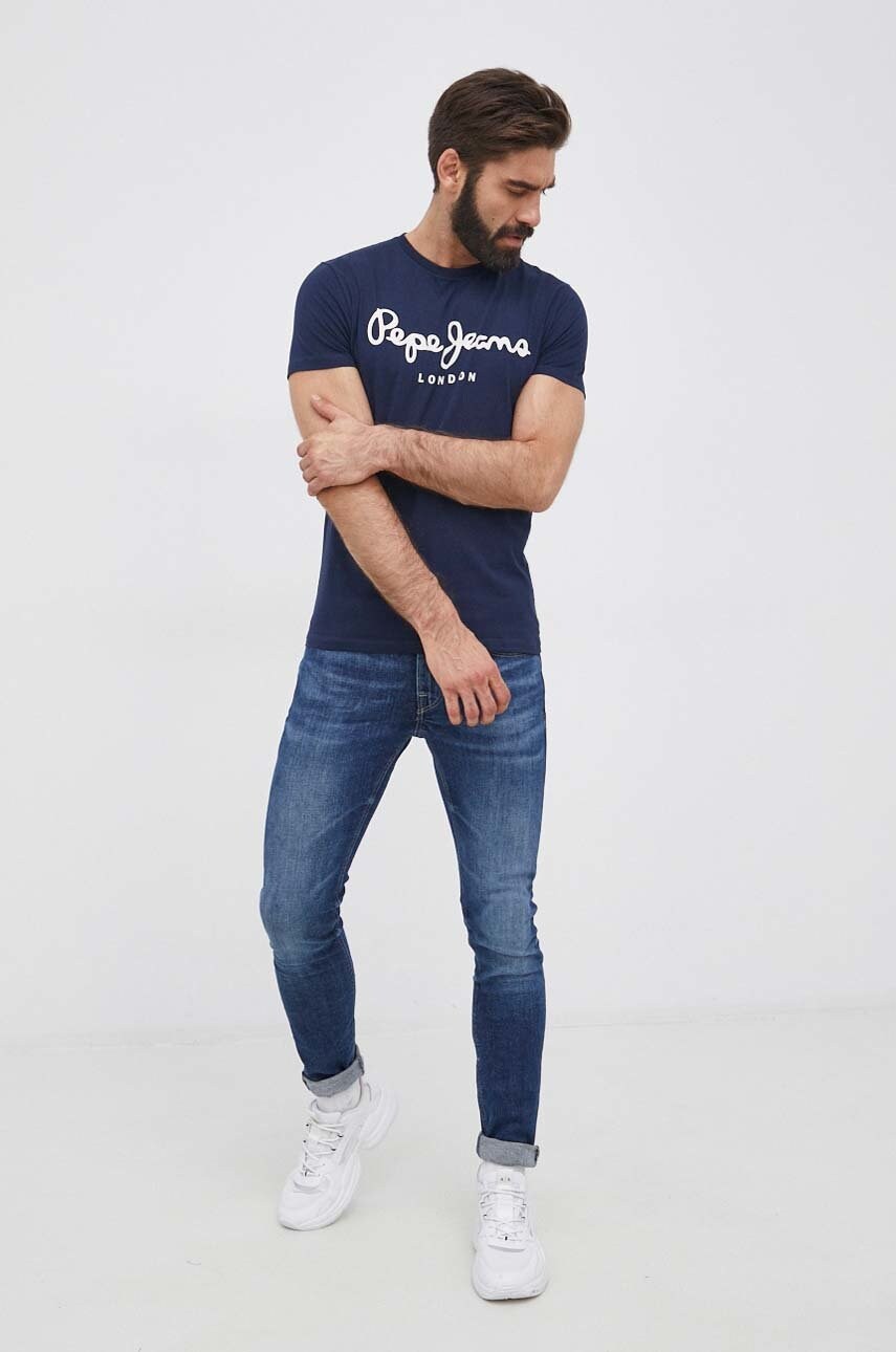 Футболка Pepe Jeans Original Stretch чоловіча колір синій з принтом
