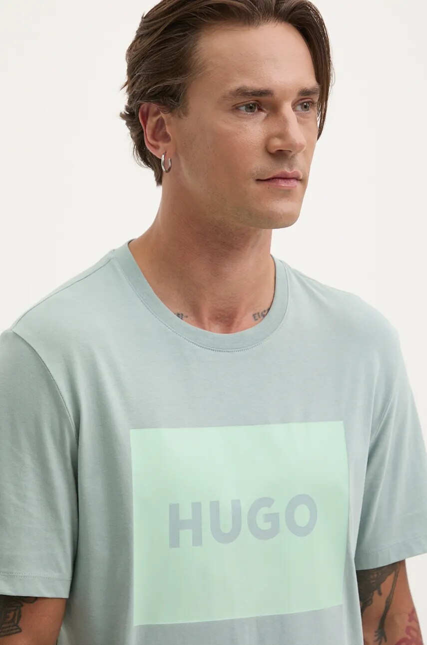 Бавовняна футболка HUGO чоловіча колір сірий з принтом 50467952