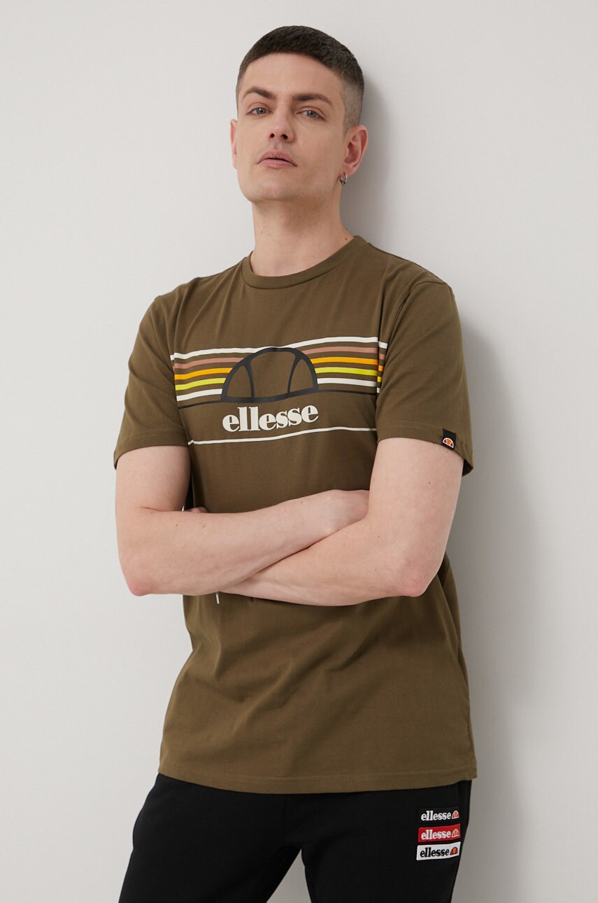 Бавовняна футболка Ellesse колір зелений з принтом SHM13827-KHAKI