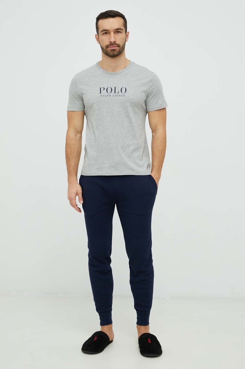 Бавовняна піжамна футболка Polo Ralph Lauren колір сірий з принтом