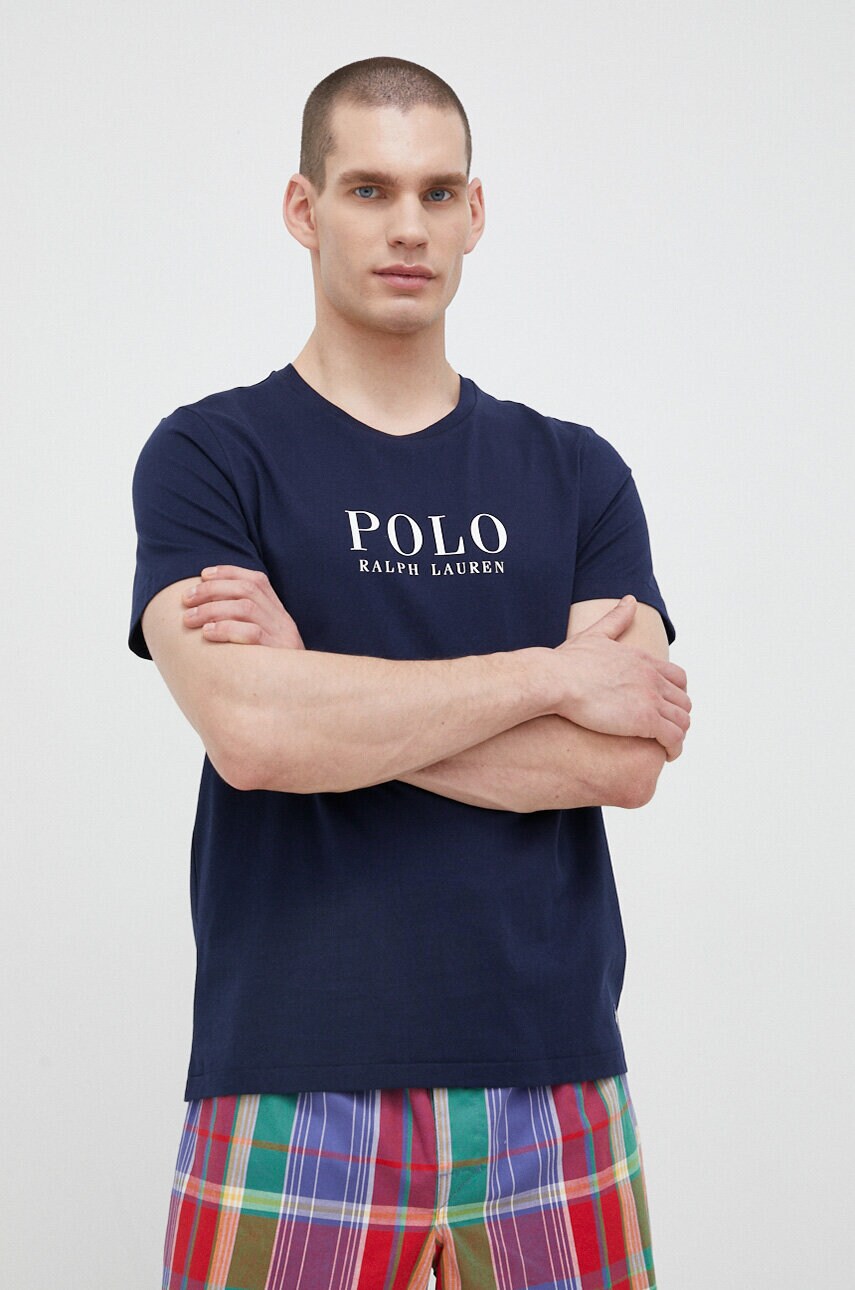 Бавовняна піжамна футболка Polo Ralph Lauren колір синій з принтом