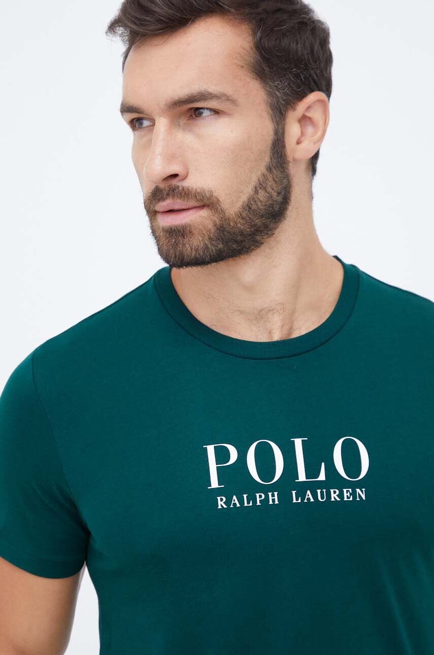 Бавовняна піжамна футболка Polo Ralph Lauren колір зелений з принтом