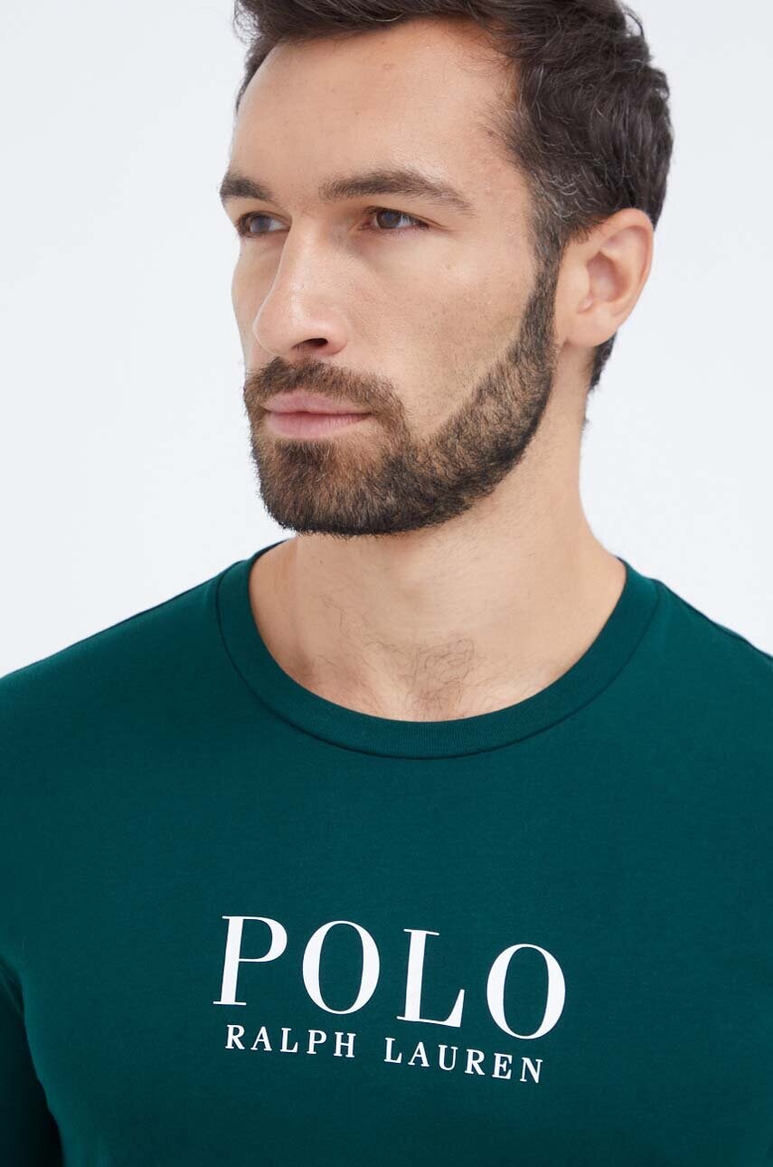 Піжамний бавовняний лонгслів Polo Ralph Lauren колір зелений з принтом
