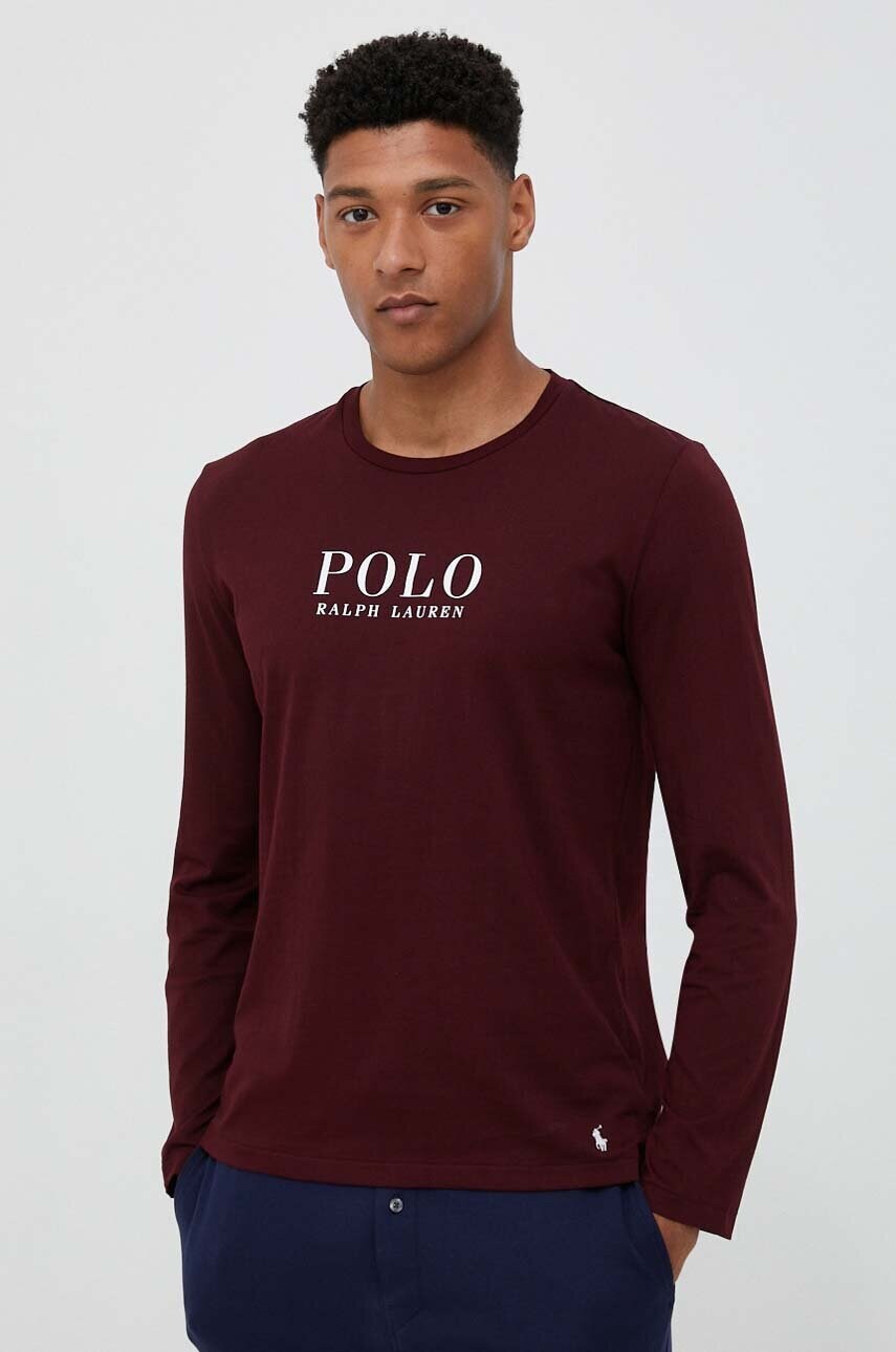 Піжамний бавовняний лонгслів Polo Ralph Lauren колір бордовий з принтом