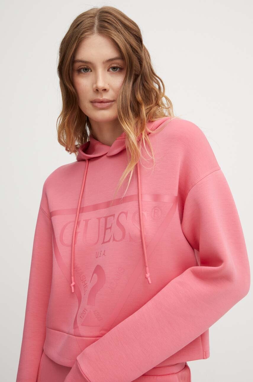 Кофта Guess NEW ALISA жіноча колір рожевий з капюшоном з принтом V2YQ08 K7UW2
