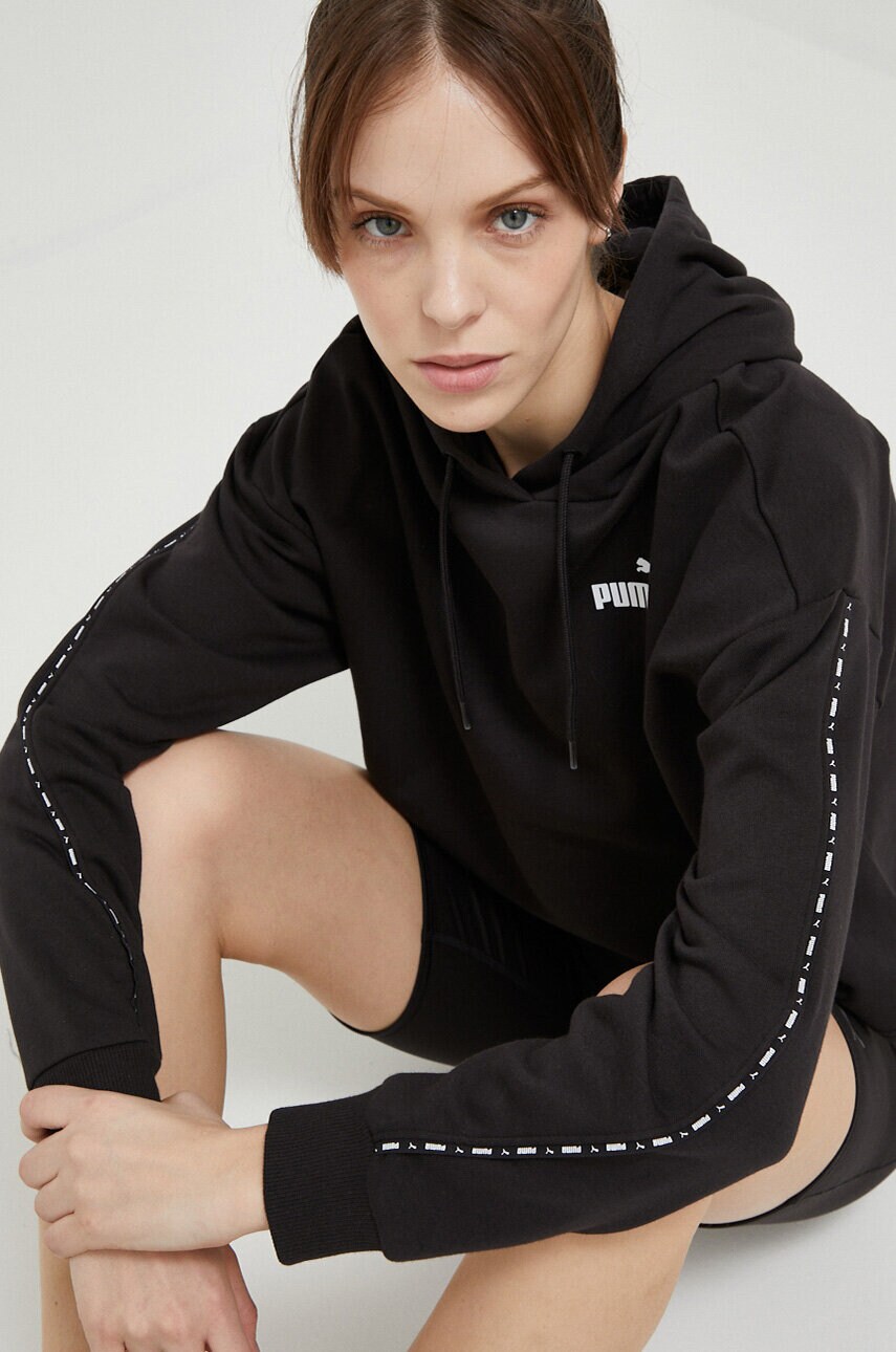 Кофта Puma колір чорний з капюшоном з принтом