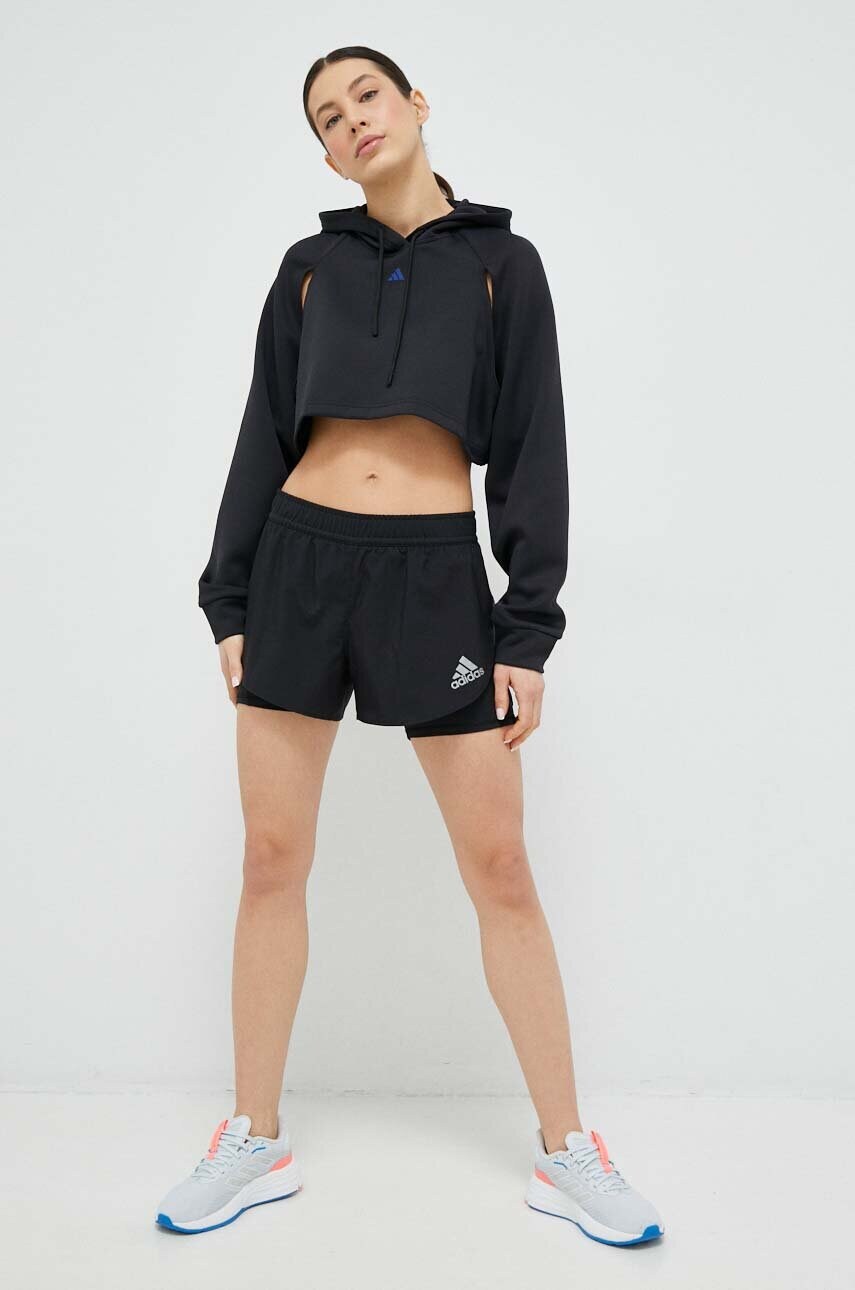 Тренувальна кофта adidas Performance колір чорний з капюшоном однотонна