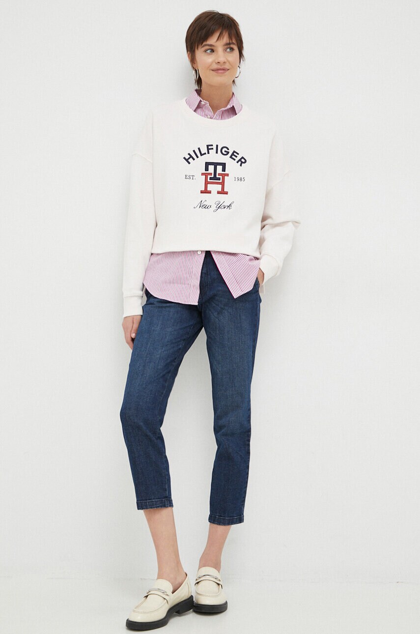 Бавовняна кофта Tommy Hilfiger жіноча колір бежевий з аплікацією