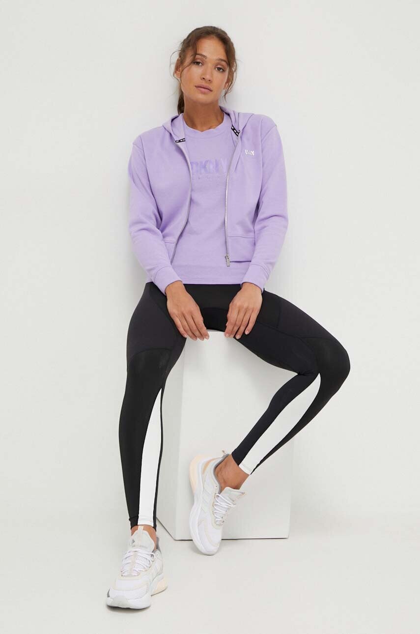 Купити Кофта Dkny жіноча колір фіолетовий з капюшоном однотонна – головне зображення