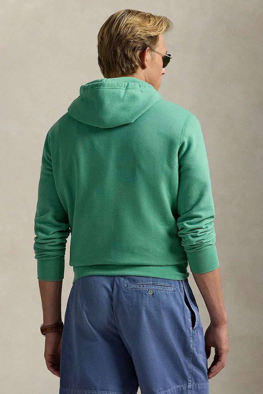 Кофта Polo Ralph Lauren чоловіча колір зелений з капюшоном однотонна 710766778
