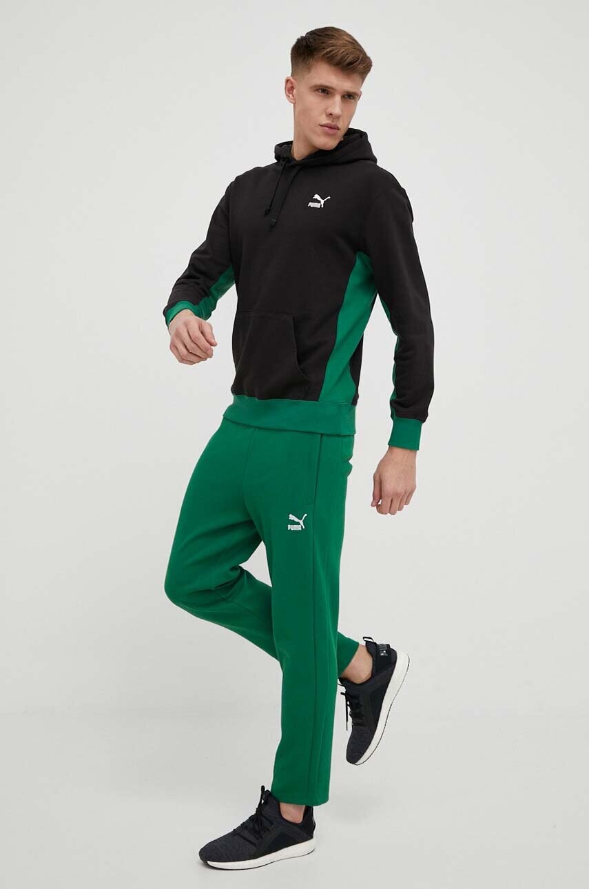 Бавовняна кофта Puma чоловіча колір чорний з капюшоном візерунок