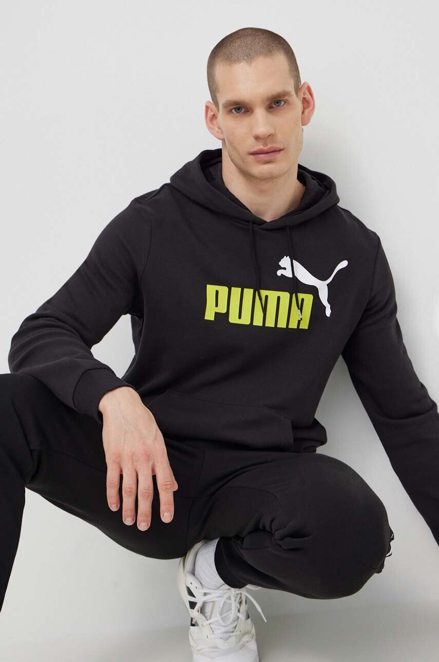 Кофта Puma чоловіча колір чорний з капюшоном з принтом