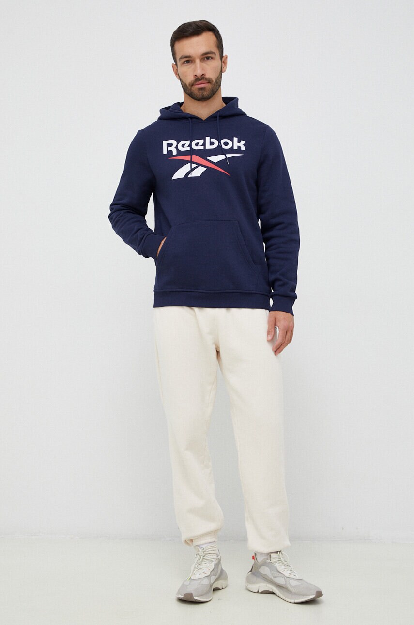 Кофта Reebok чоловіча колір синій з капюшоном з принтом