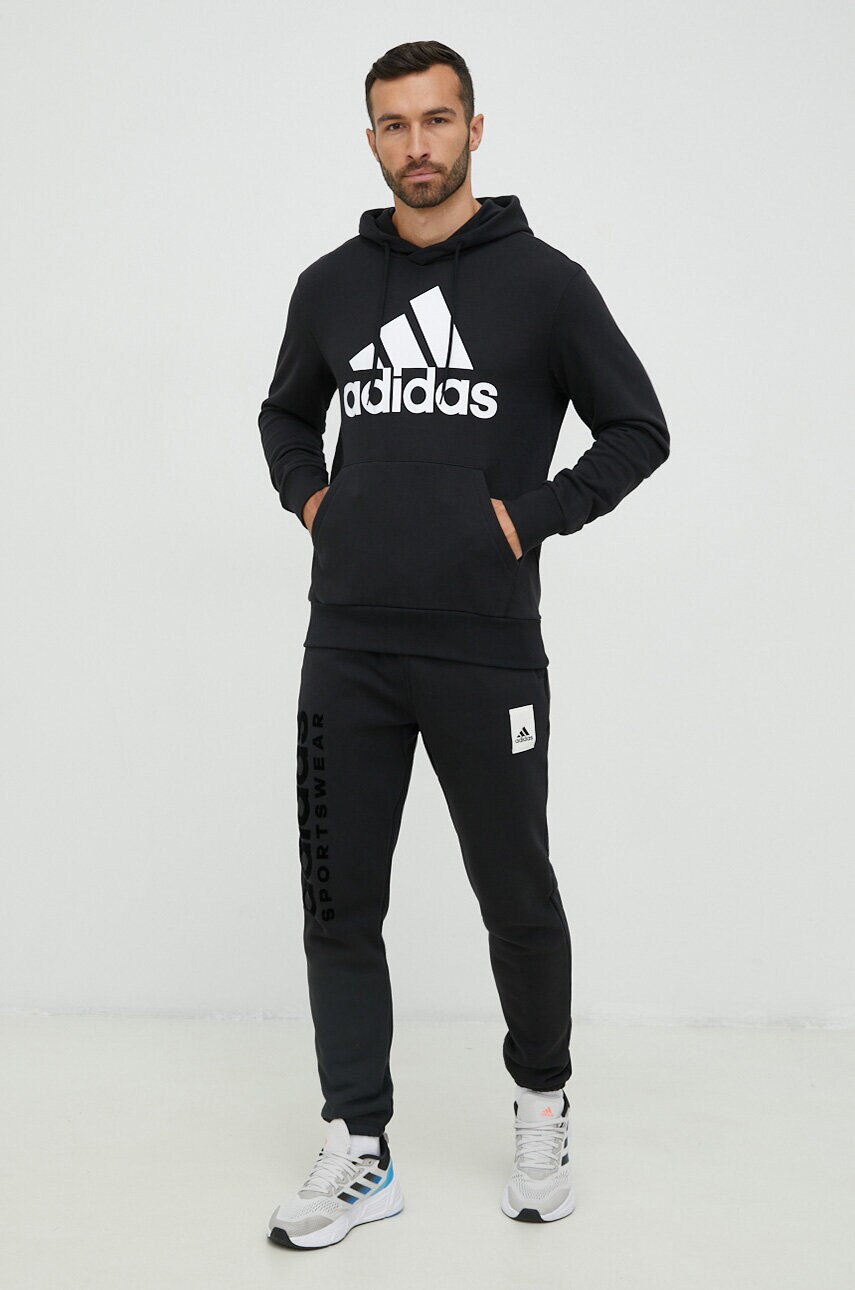 Бавовняна кофта adidas чоловіча колір чорний з капюшоном з принтом