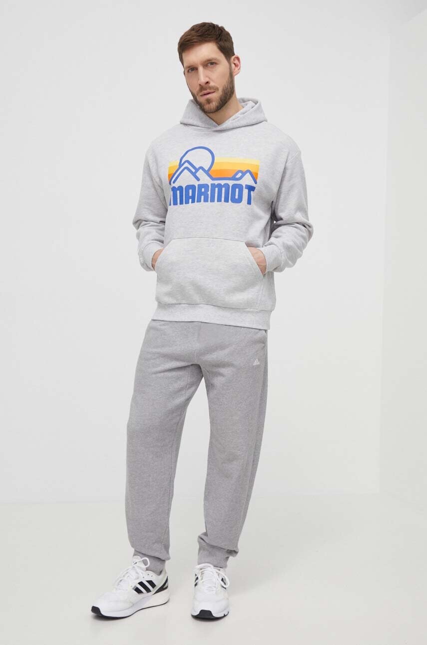 Кофта Marmot чоловіча колір сірий з капюшоном з принтом