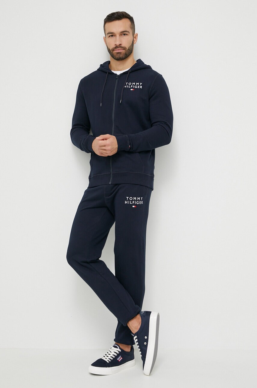 Кофта лаунж Tommy Hilfiger колір синій з капюшоном з принтом
