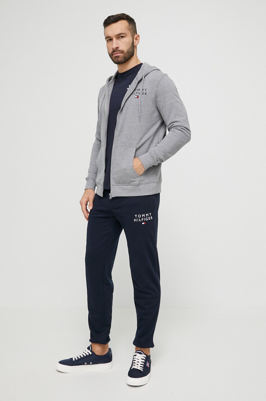 Кофта лаунж Tommy Hilfiger колір сірий з капюшоном з принтом