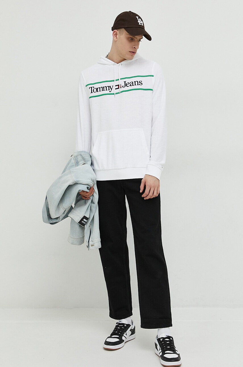 Кофта Tommy Jeans чоловіча колір білий з капюшоном з аплікацією