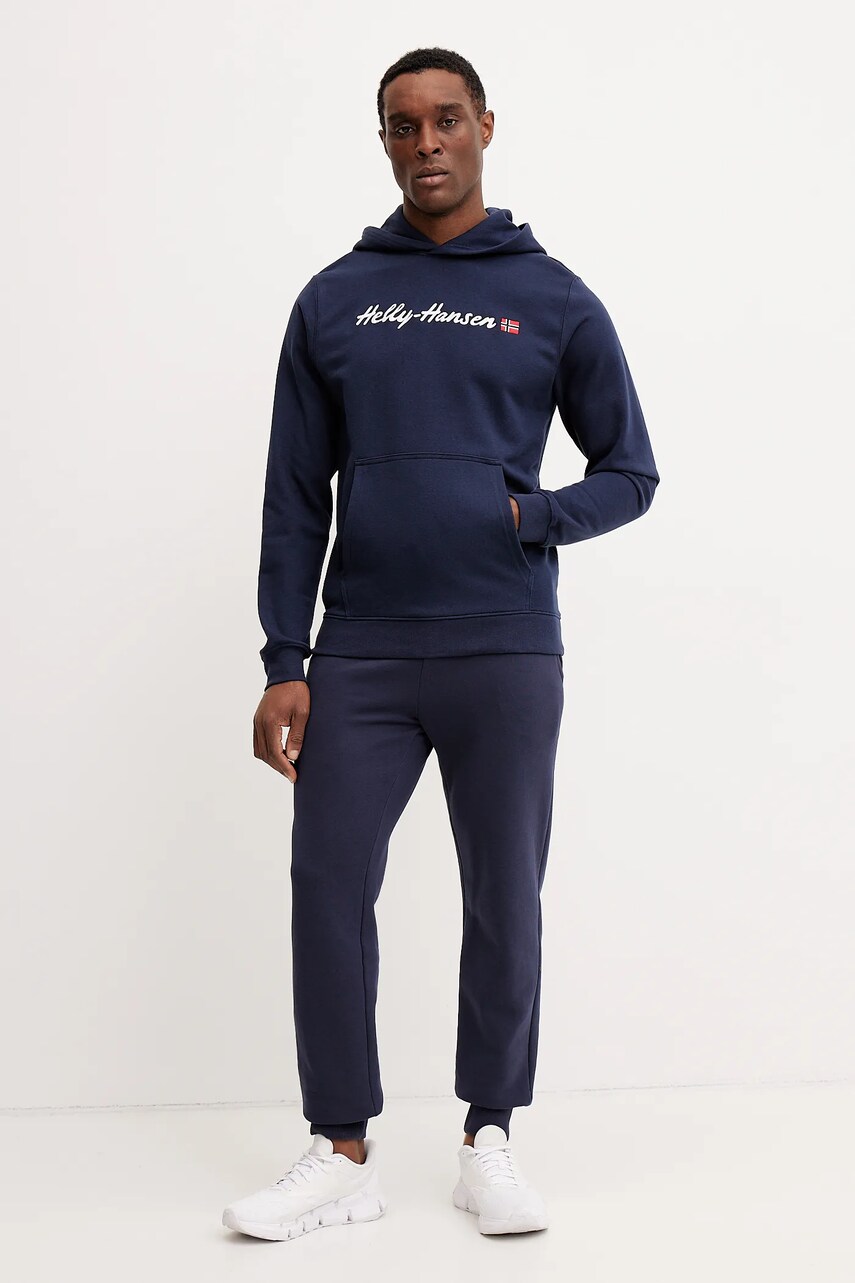 Кофта Helly Hansen чоловіча колір синій з капюшоном з аплікацією