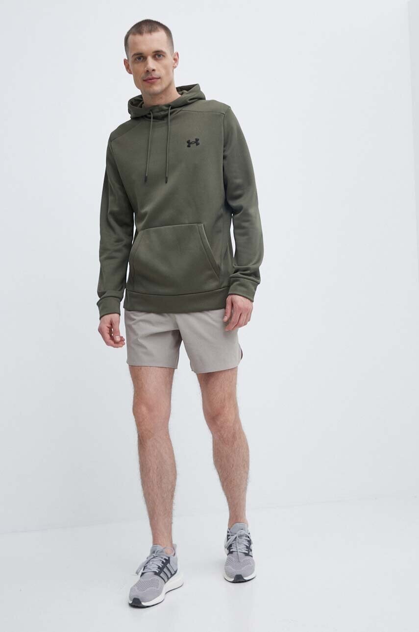 Кофта Under Armour колір зелений з капюшоном однотонна