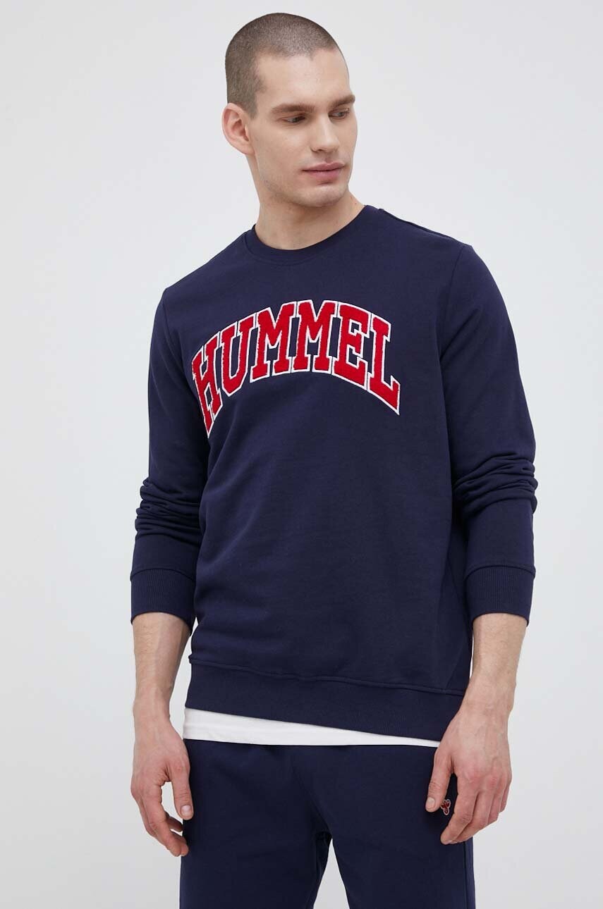 Бавовняна кофта Hummel чоловіча колір синій з аплікацією