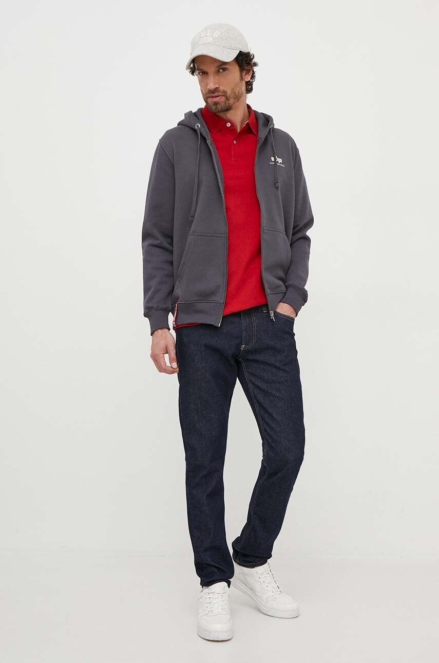Кофта Alpha Industries чоловіча колір сірий з капюшоном з принтом 118342.136-GreyBlack