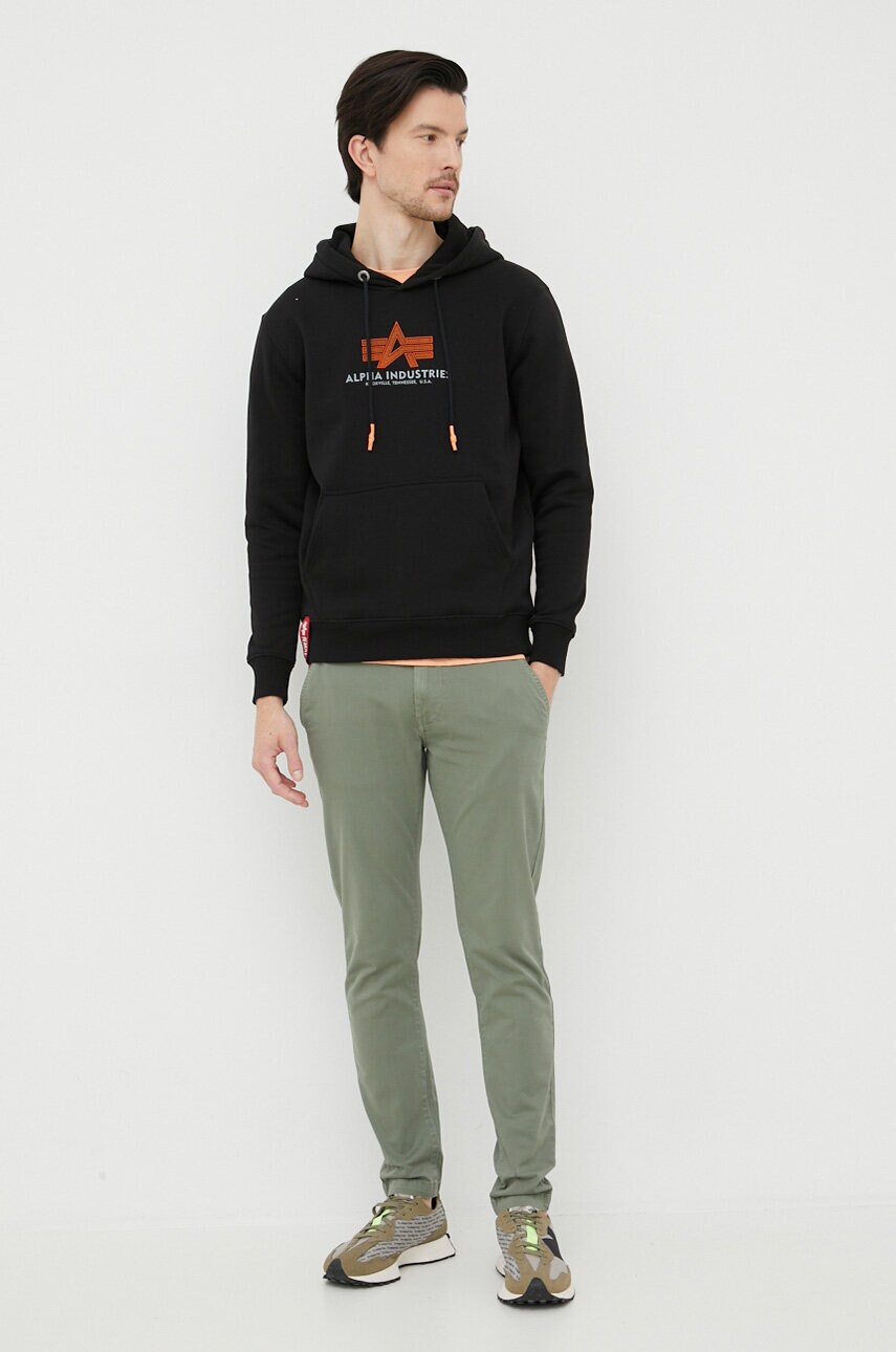 Купити Кофта Alpha Industries чоловіча колір чорний з капюшоном з принтом – головне зображення