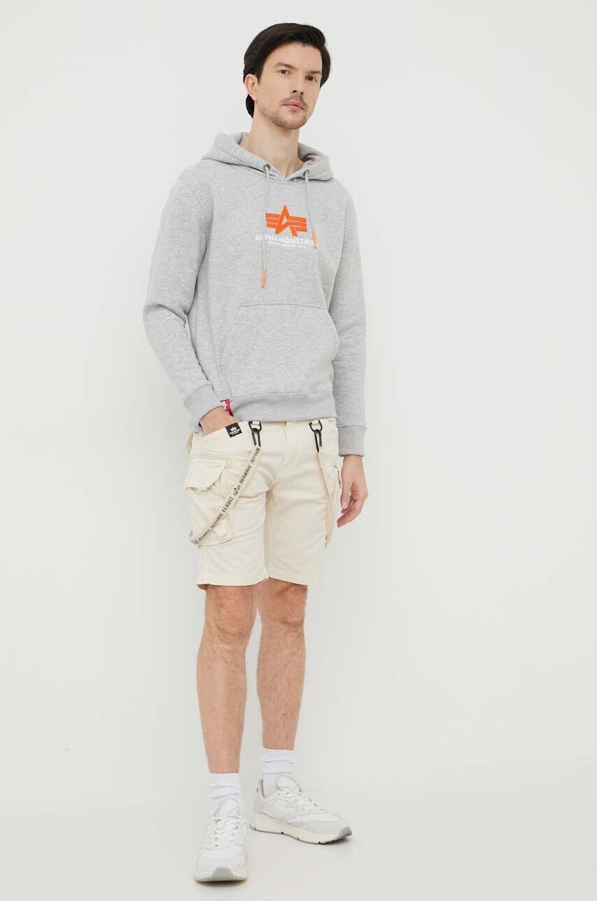 Кофта Alpha Industries чоловіча колір сірий з капюшоном з принтом