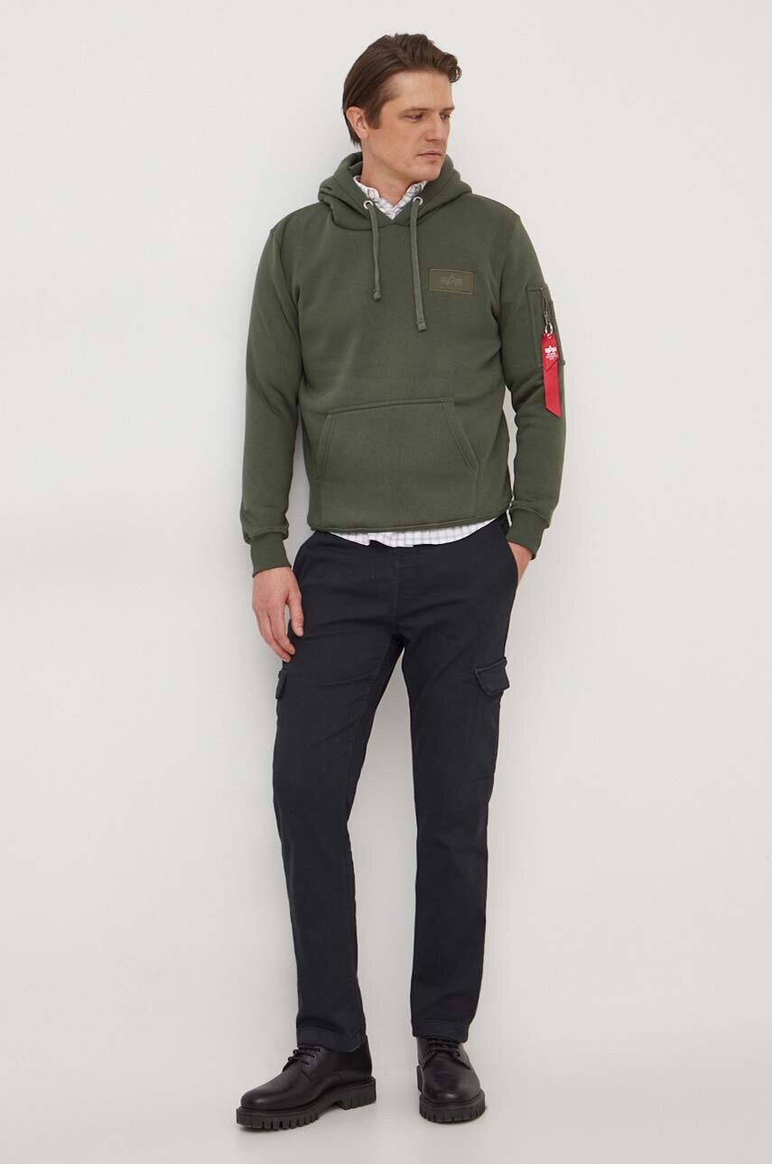 Кофта Alpha Industries чоловіча колір зелений з капюшоном з принтом