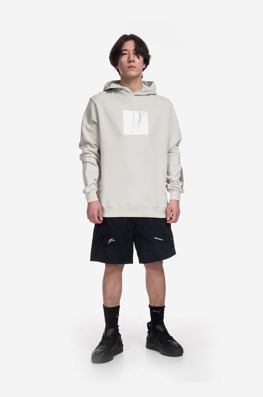 Бавовняна кофта A-COLD-WALL* Foil Grid Hoodie чоловіча колір бежевий з капюшоном з принтом ACWMW101-BONE
