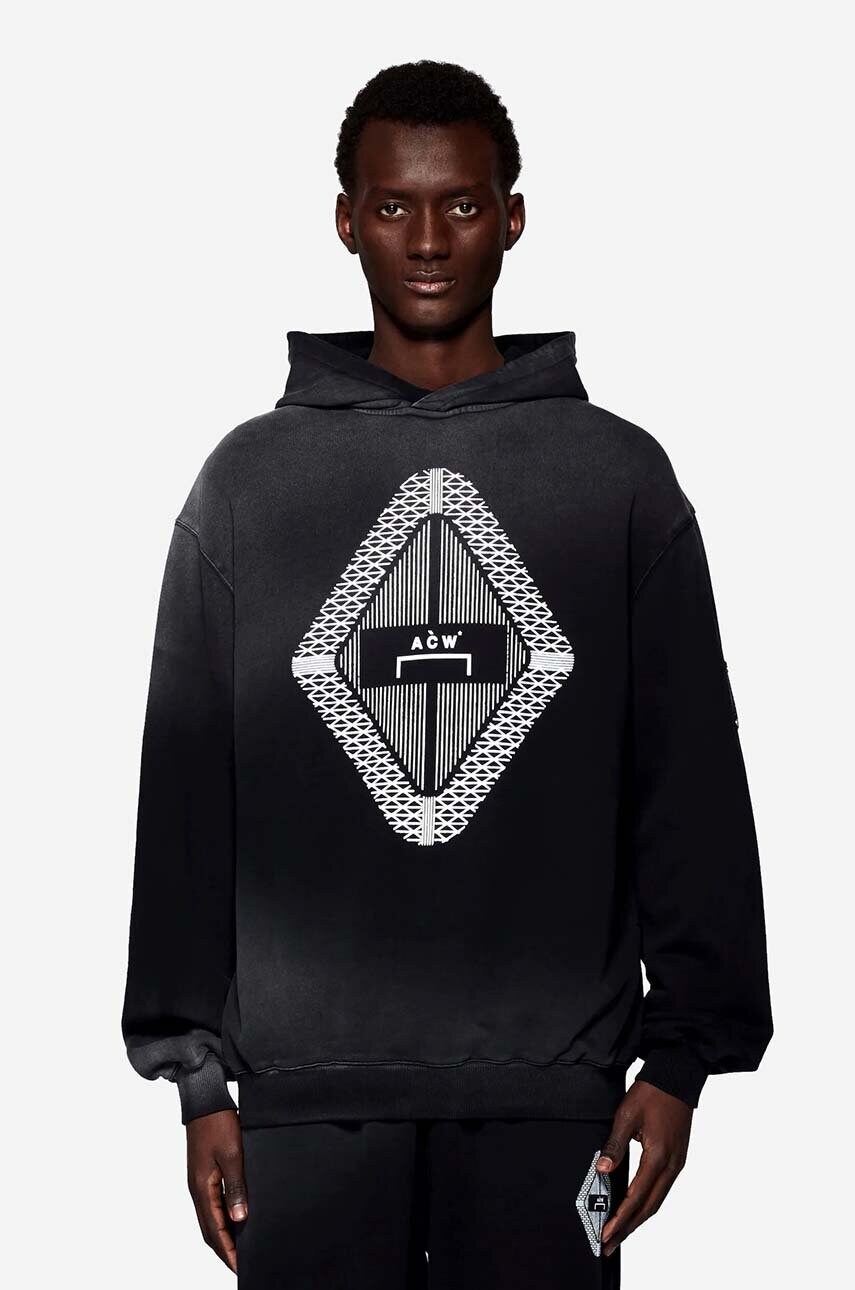 Бавовняна кофта A-COLD-WALL* Gradient Hoodie чоловіча колір чорний з капюшоном візерунок ACWMW126-BLACK