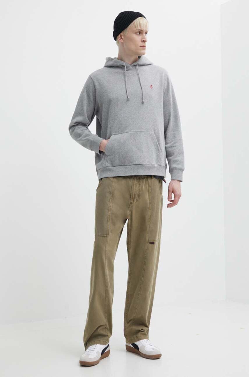 Бавовняна кофта Gramicci One Point Hooded Sweatshirt чоловіча колір сірий з капюшоном однотонна