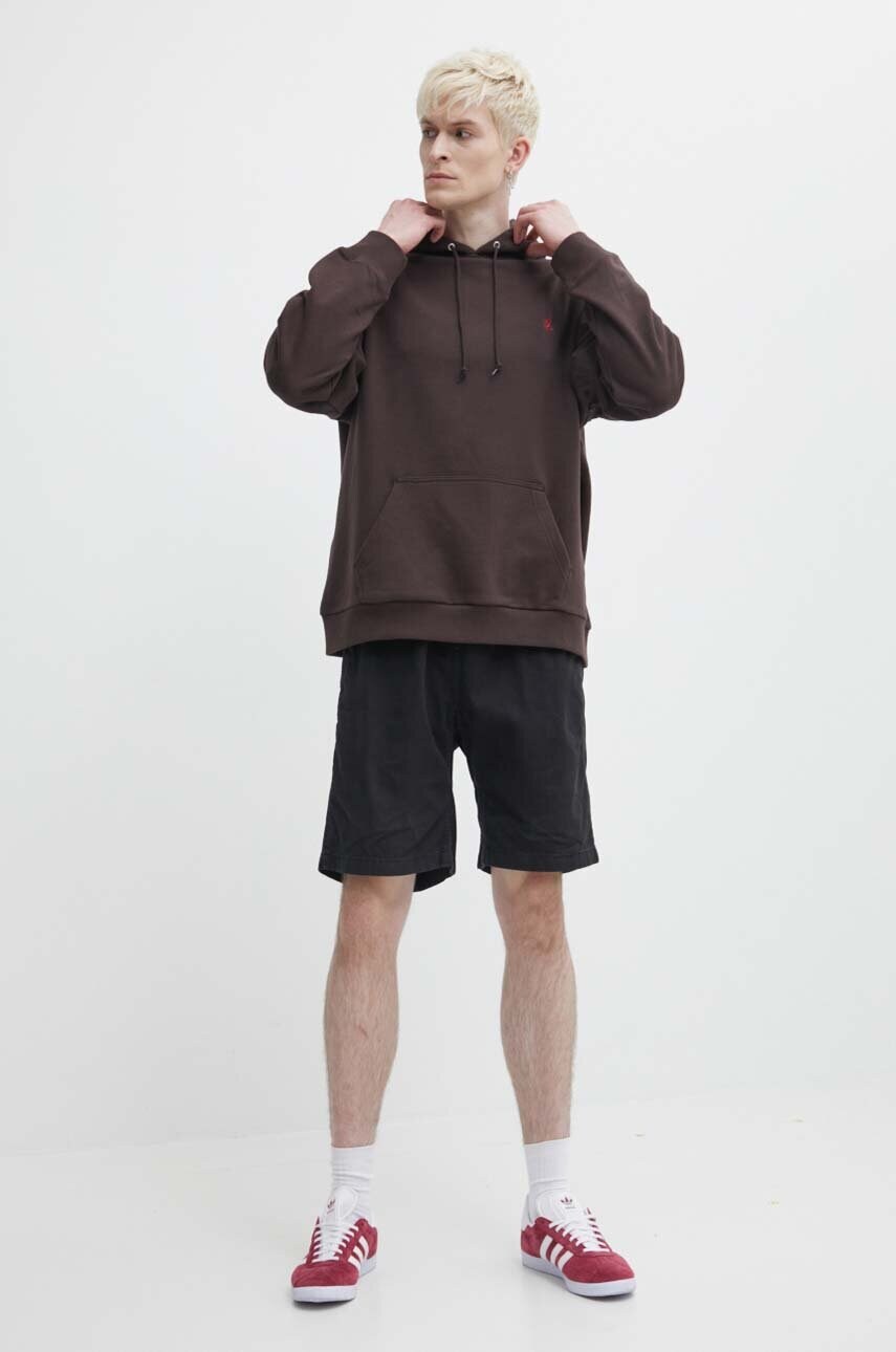 Бавовняна кофта Gramicci One Point Hooded Sweatshirt чоловіча колір коричневий з капюшоном однотонна