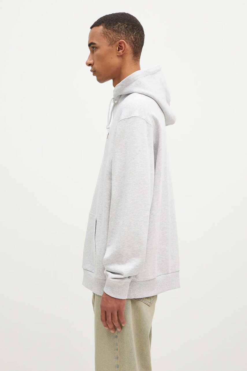 Бавовняна кофта Gramicci One Point Hooded Sweatshirt чоловіча колір сірий з капюшоном однотонна