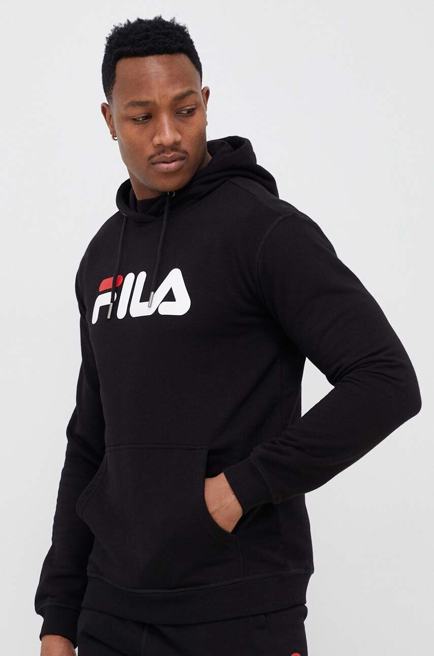 Кофта Fila колір чорний з капюшоном з принтом