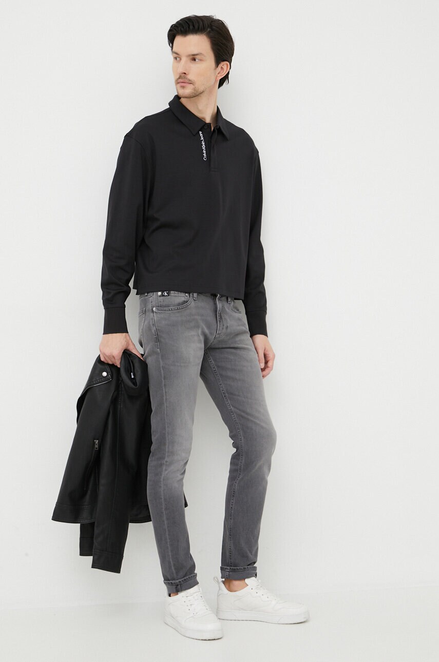 Бавовняний лонгслів Calvin Klein Jeans колір чорний однотонний