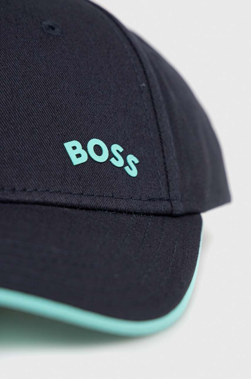 Бавовняна бейсболка BOSS BOSS GREEN колір синій з принтом