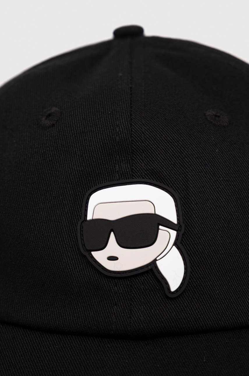 Бавовняна бейсболка Karl Lagerfeld колір чорний з аплікацією
