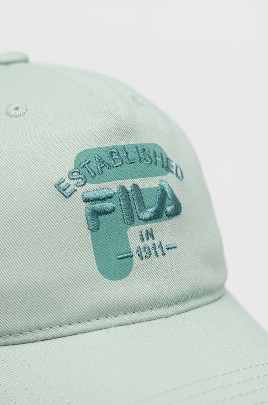 Бавовняна бейсболка Fila колір бірюзовий з аплікацією