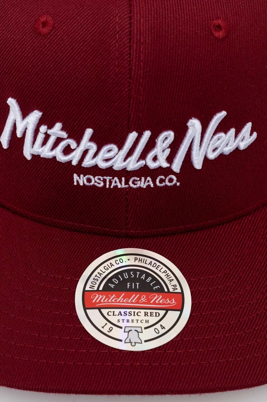 Кепка з домішкою вовни Mitchell&Ness колір бордовий з аплікацією